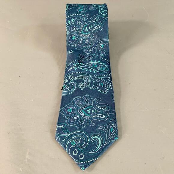 PIERRE CARDIN Navy Turquoise Paisley Silk Tie - Picture 3 of 5